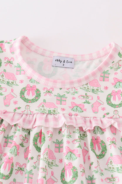 Festive Pink Christmas Print Girl Set