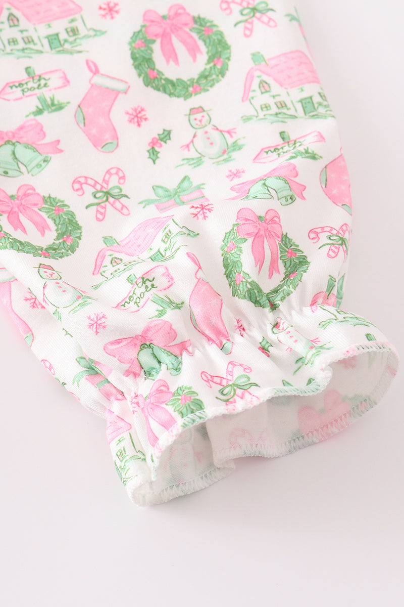 Festive Pink Christmas Print Girl Set