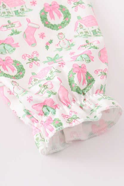 Festive Pink Christmas Print Girl Set