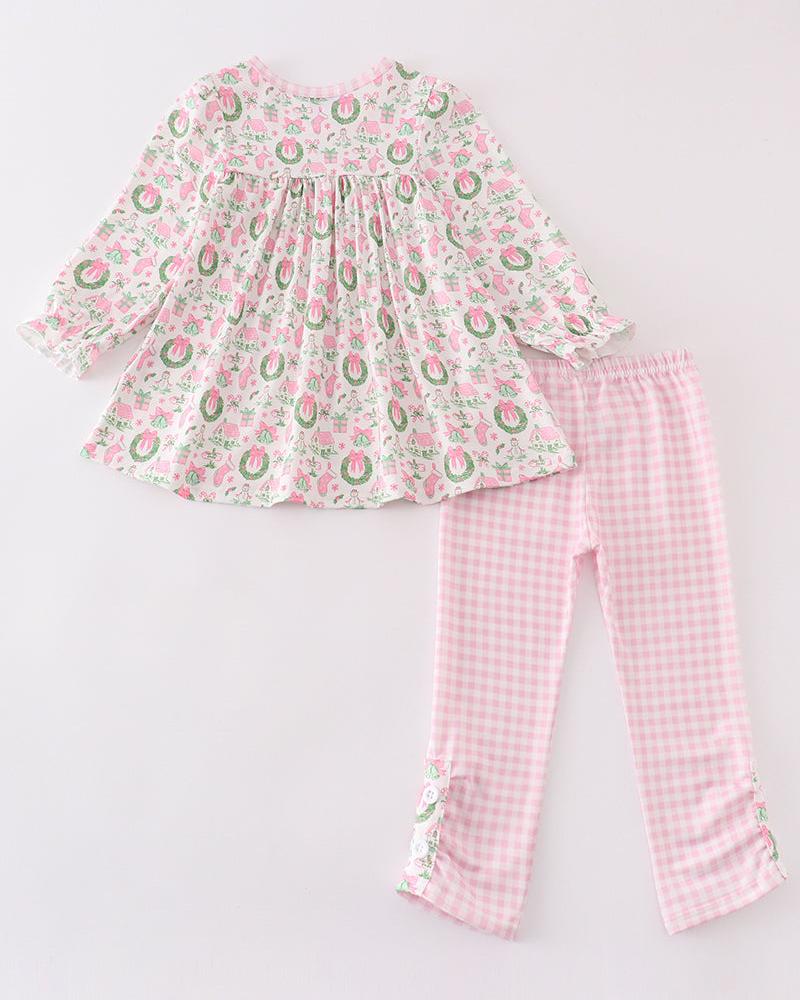 Festive Pink Christmas Print Girl Set