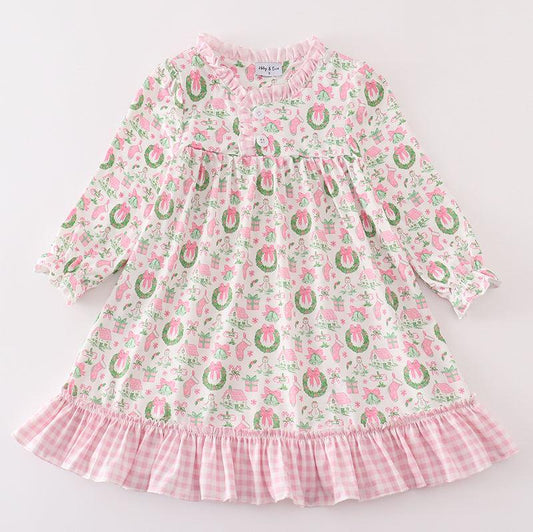 Festive Pink Christmas Print Nightgown