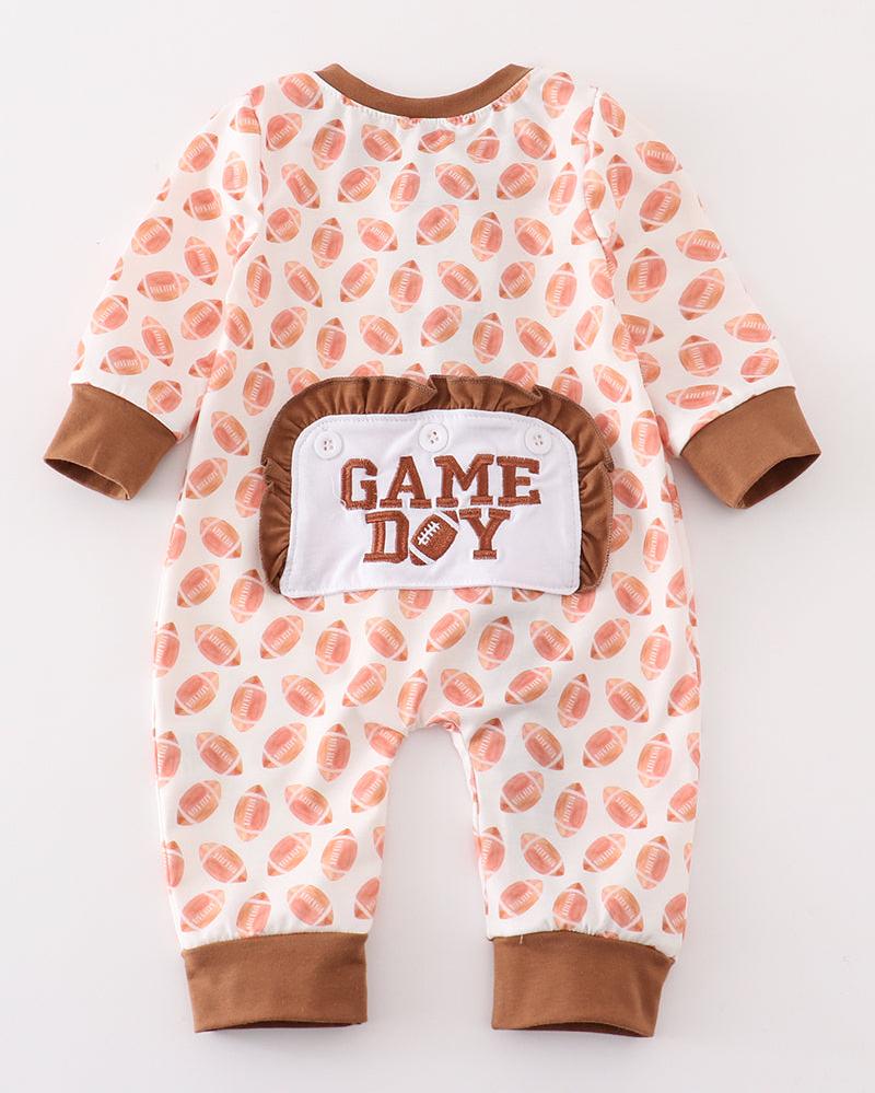 Football Game Day Embroidered Girl Romper