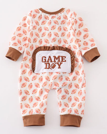 Football Game Day Embroidered Girl Romper