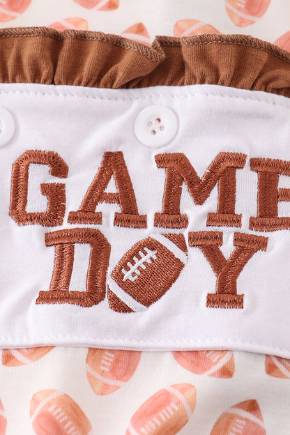 Football Game Day Embroidered Girl Romper