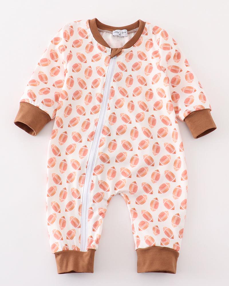 Football Game Day Embroidered Boy Romper