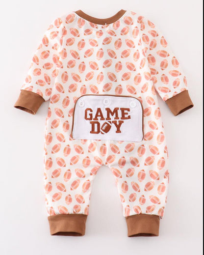 Football Game Day Embroidered Boy Romper