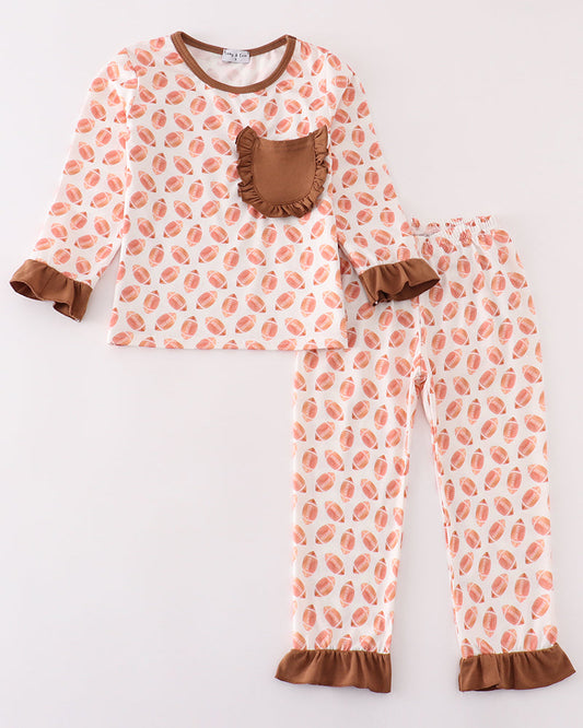 Football Game Day Embroidered Girl Pajamas Set