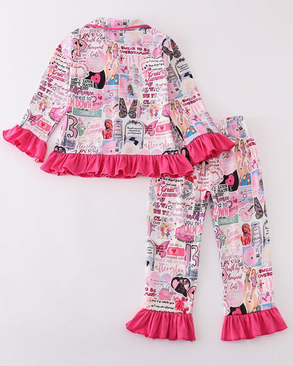 TS Pink Music Print Girl Pajamas Set