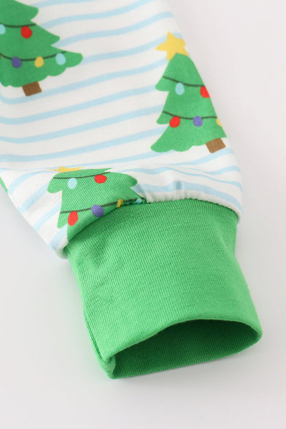 Christmas Tree Print Green Zip Romper