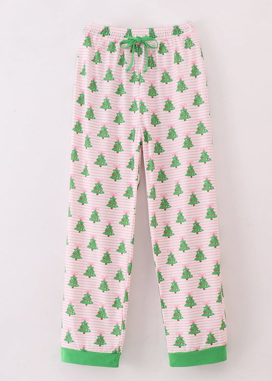 Christmas Tree Print Green Ruffle Women’s Pajama Pants