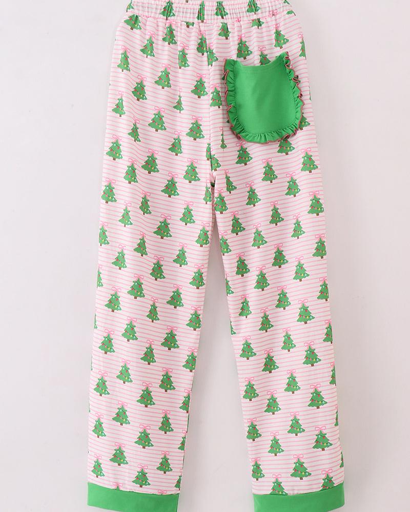 Christmas Tree Print Green Ruffle Women’s Pajama Pants