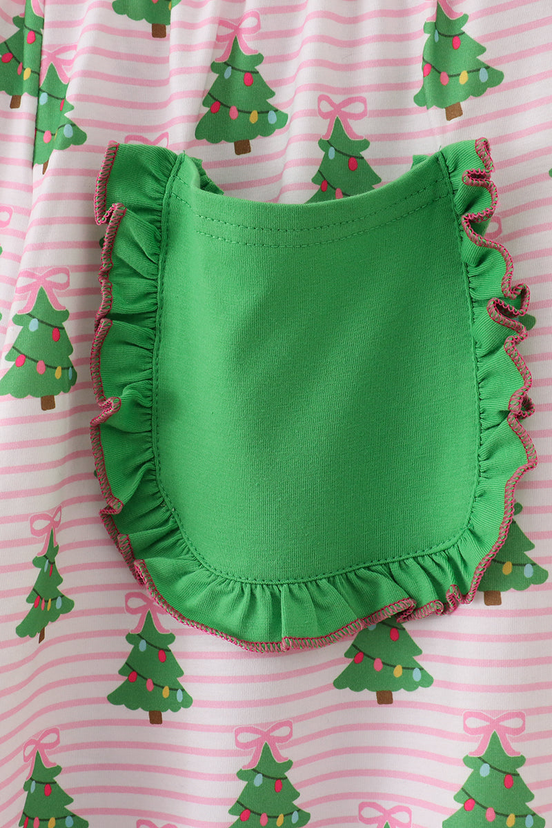 Christmas Tree Print Green Ruffle Women’s Pajama Pants