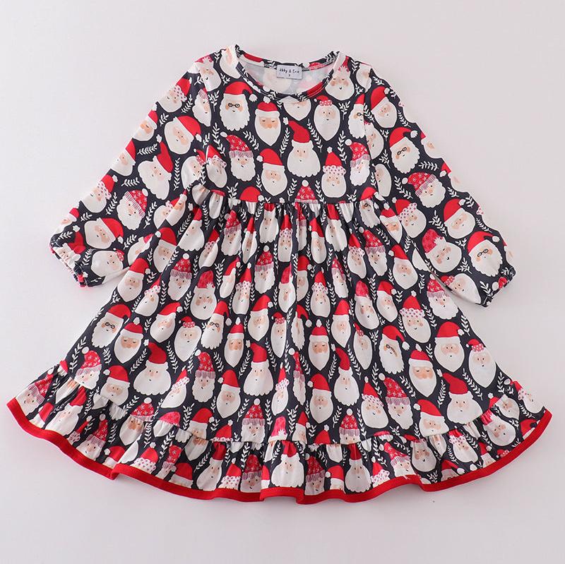 Jolly Santa Print Ruffle Dress