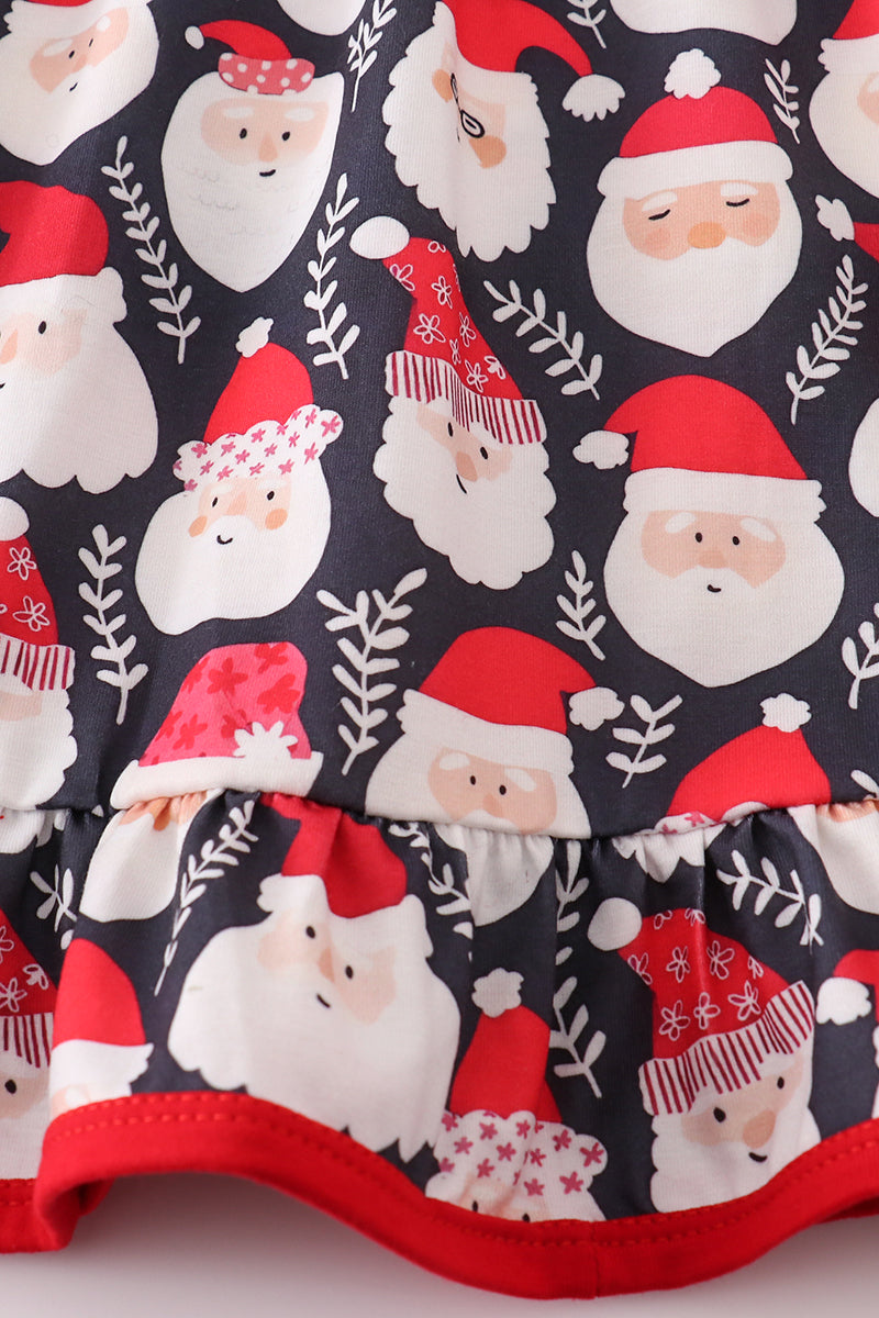 Jolly Santa Print Ruffle Dress