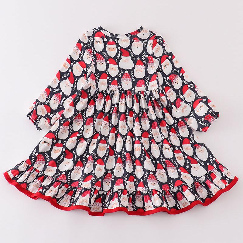 Jolly Santa Print Ruffle Dress