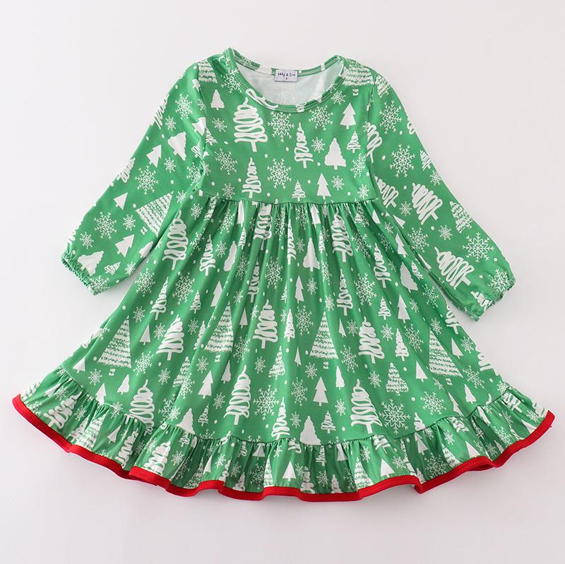 Pine Christmas Tree Ruffle Dress