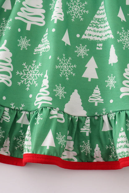 Pine Christmas Tree Ruffle Dress