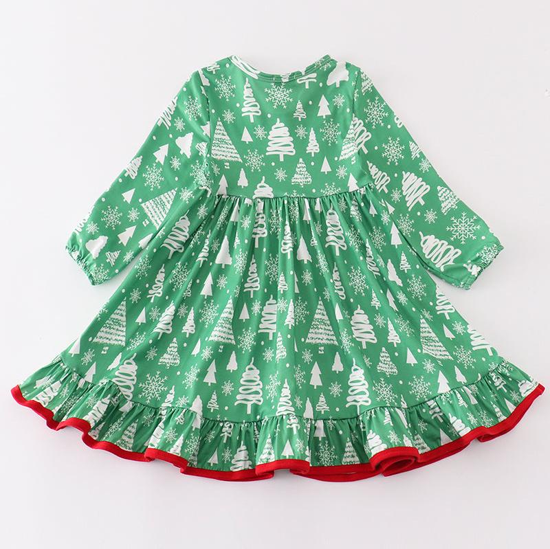 Pine Christmas Tree Ruffle Dress