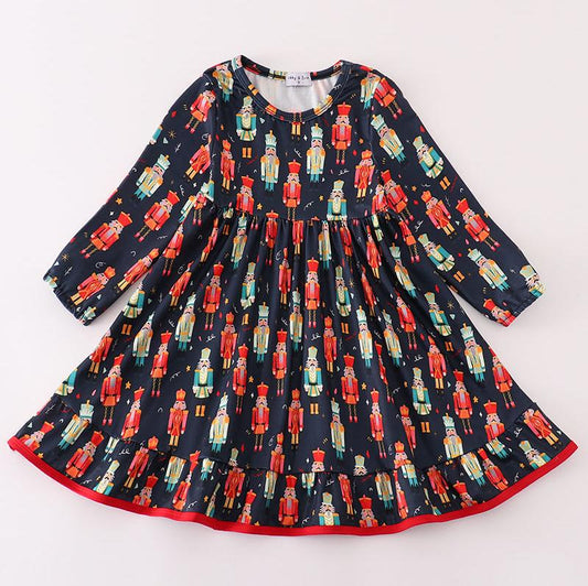 Cheerful Nutcracker Print Ruffle Dress