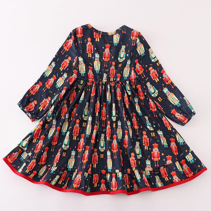 Cheerful Nutcracker Print Ruffle Dress