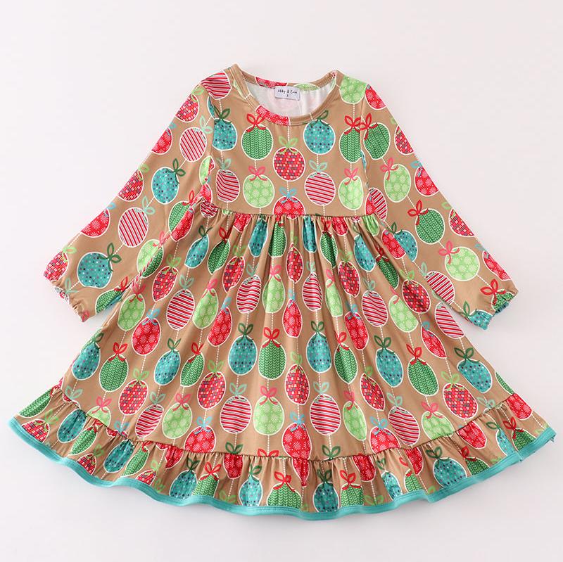 Green Christmas Ornaments Print Dress