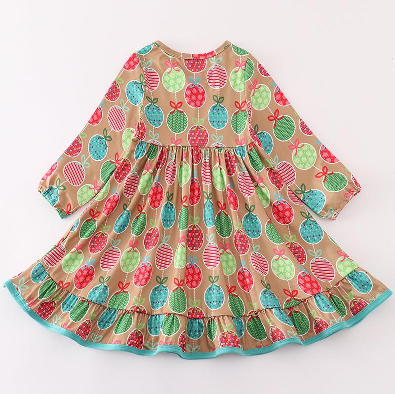 Green Christmas Ornaments Print Dress