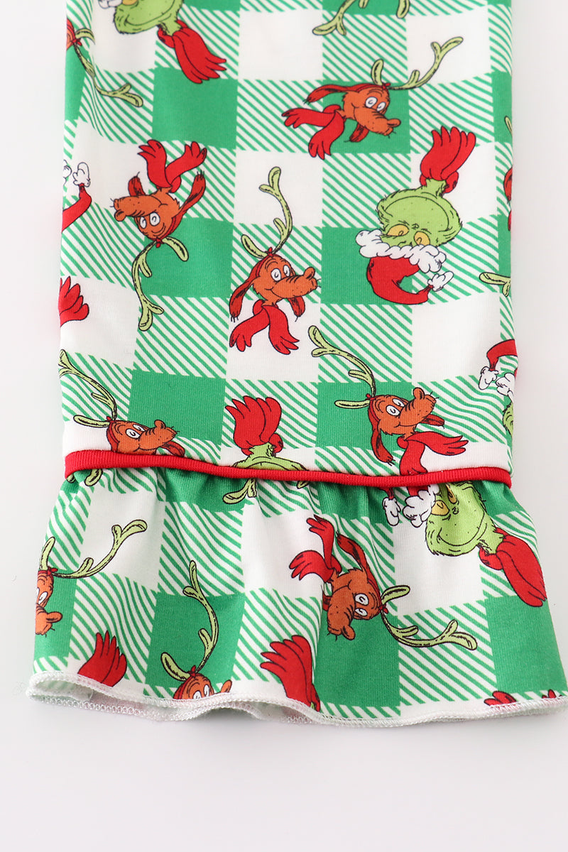 Green Plaid Whoville Print Ruffle Girl Pajama Set