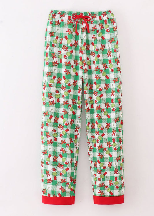 Green Plaid Whoville Print Adult Pajama Pants