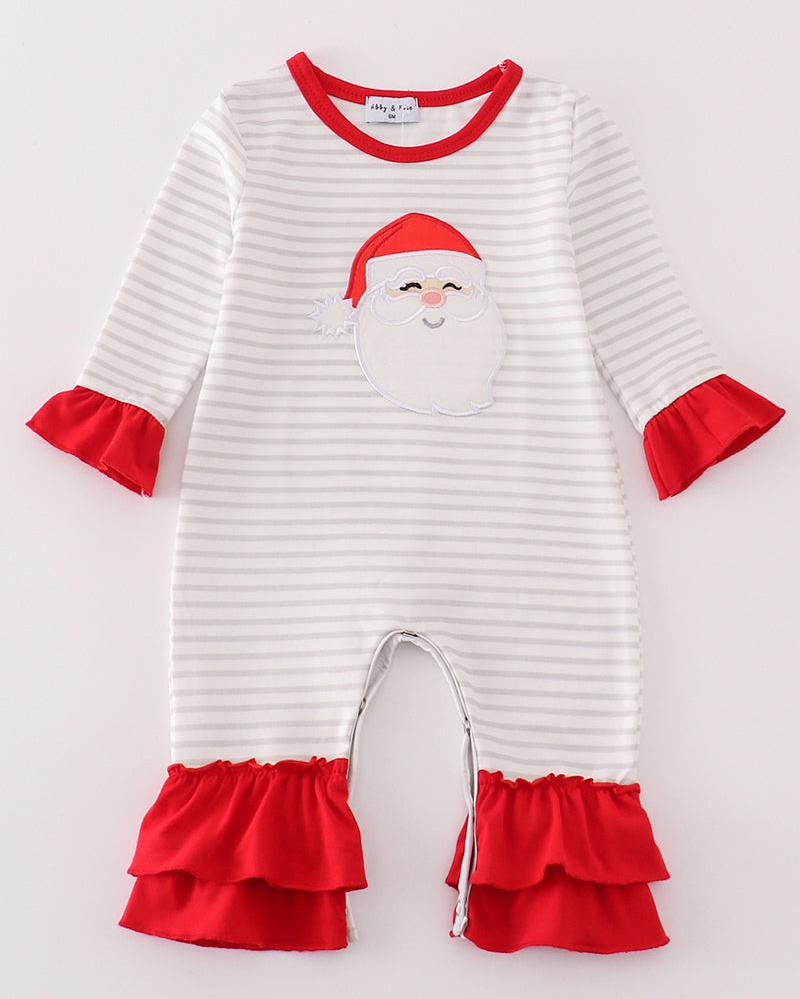 Santa Claus Applique Stripe Girl Romper