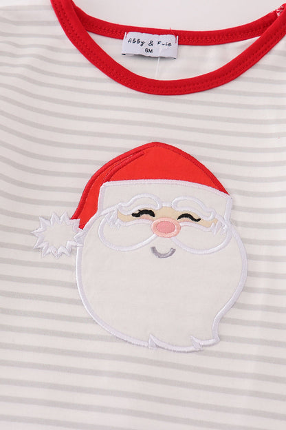 Santa Claus Applique Stripe Girl Romper