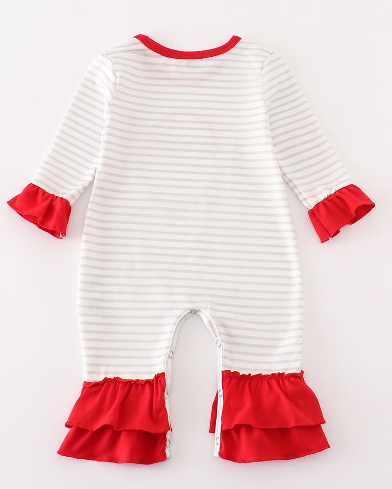 Santa Claus Applique Stripe Girl Romper