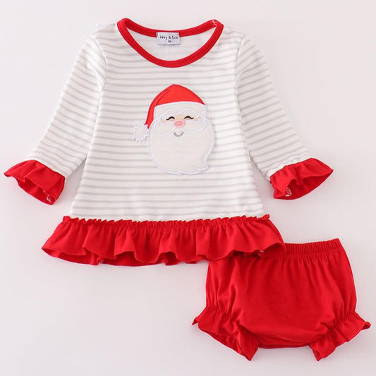 Santa Claus Applique Stripe Girl Bloomers Set