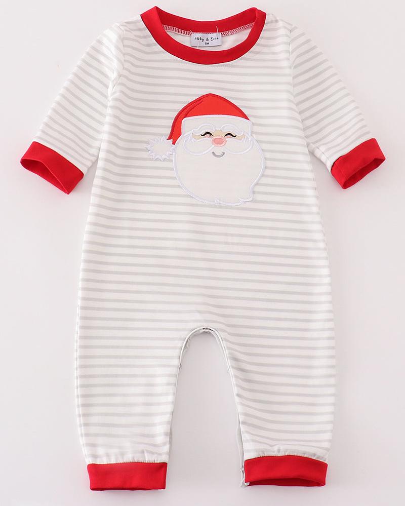 Santa Claus Applique Stripe Boy Romper