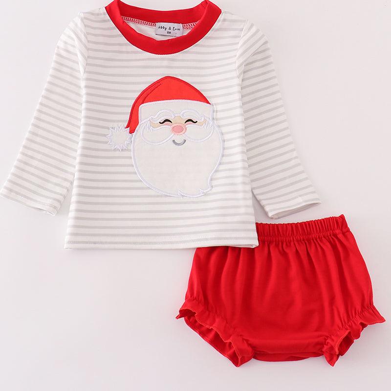 Santa Claus Applique Stripe Boy Bloomers Set