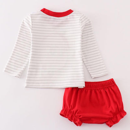 Santa Claus Applique Stripe Boy Bloomers Set