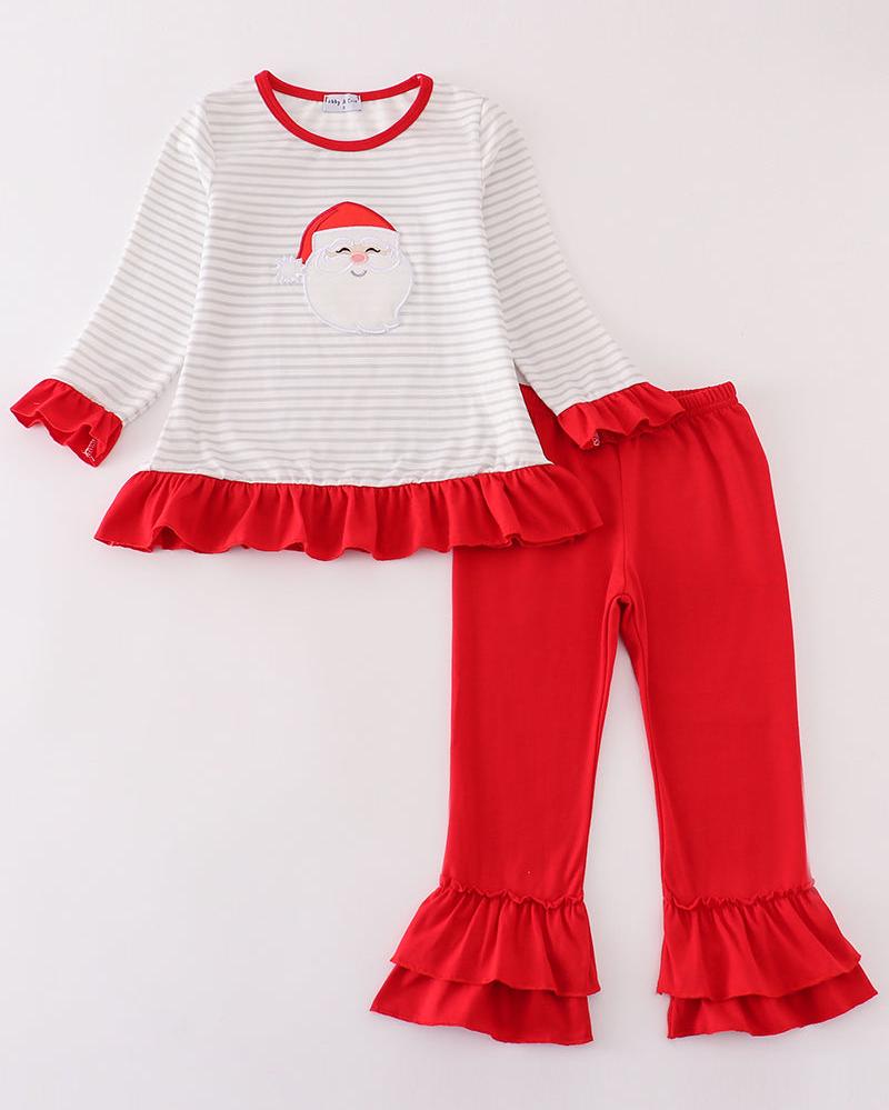 Santa Claus Applique Stripe Girl Set