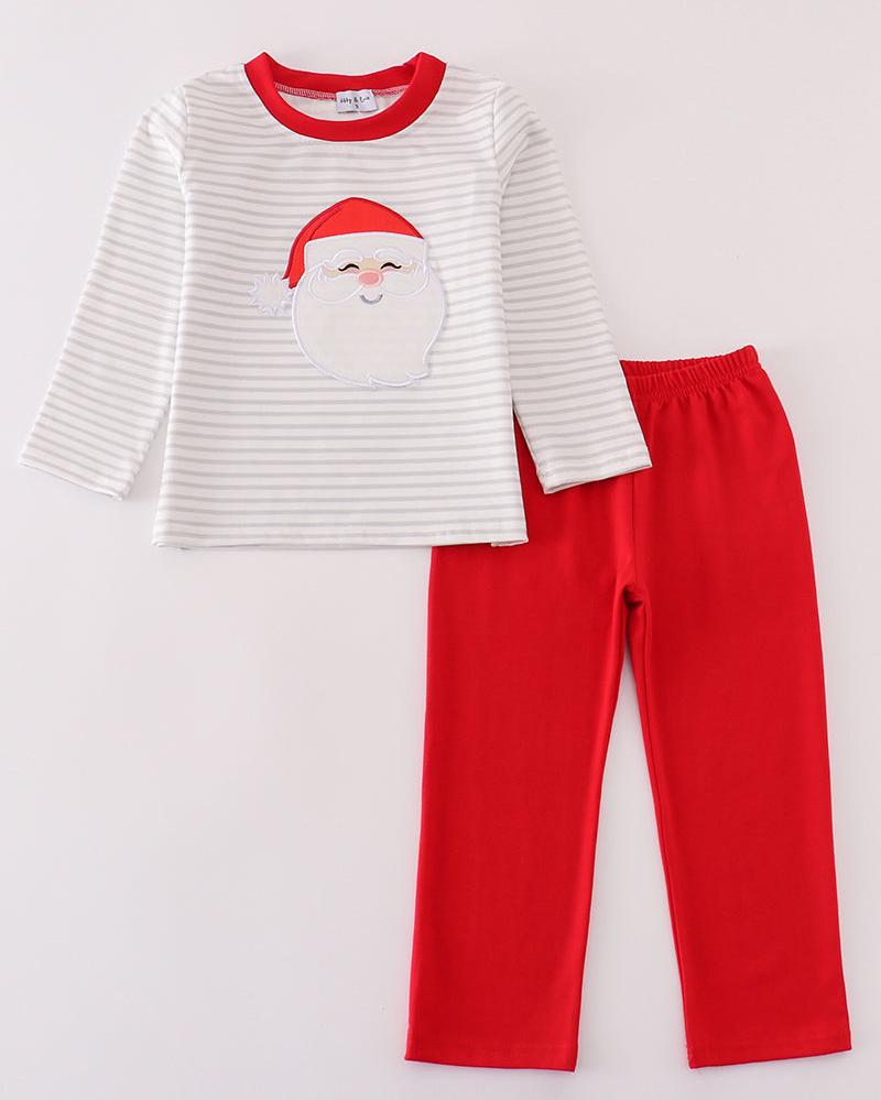 Santa Claus Applique Stripe Boy Set