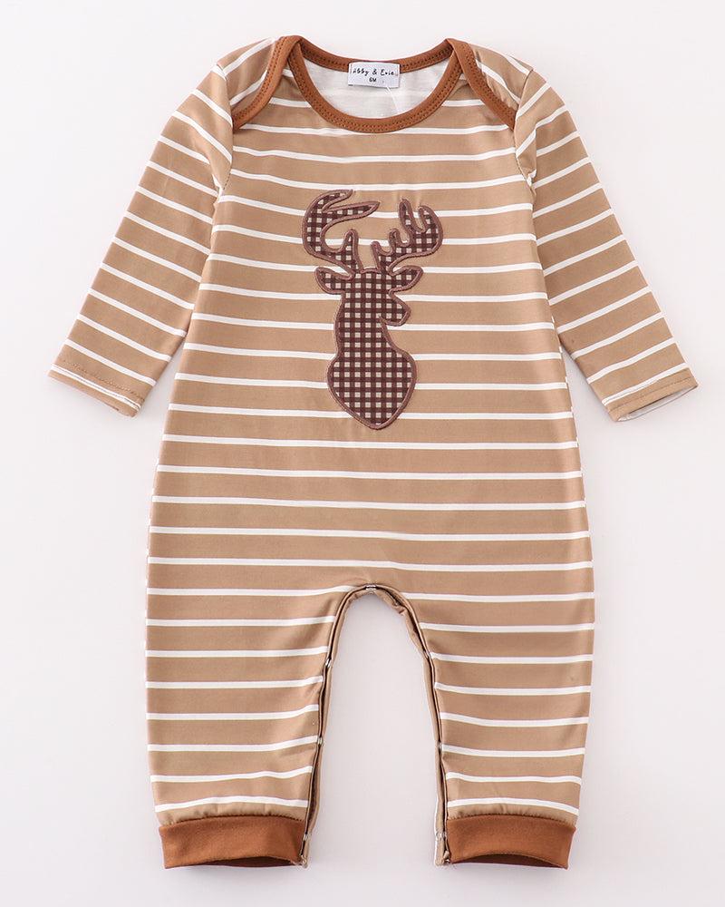 Brown Stripe Deer Applique Boy Romper