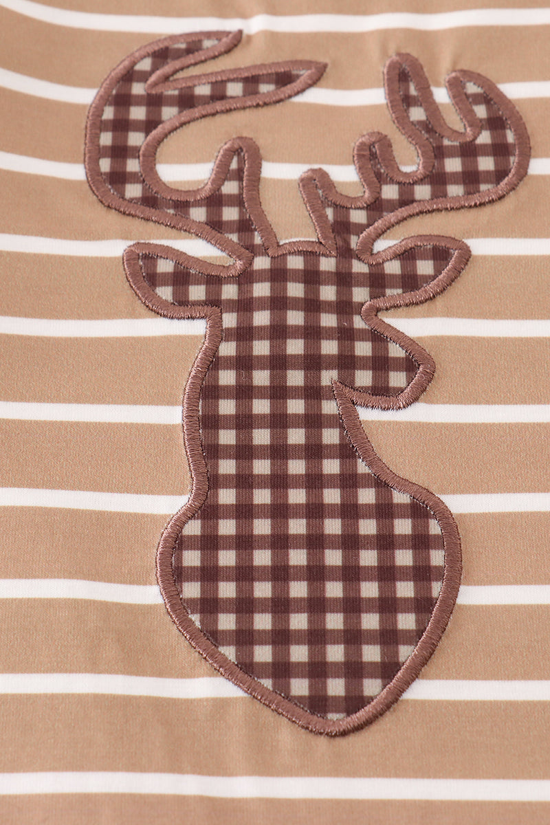 Brown Stripe Deer Applique Boy Romper