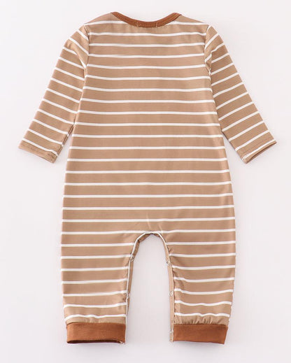 Brown Stripe Deer Applique Boy Romper