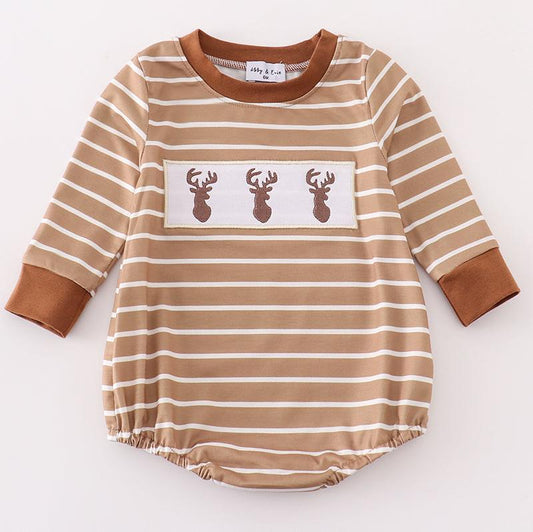 Brown Stripe Deer Embroidered Boy Bubble