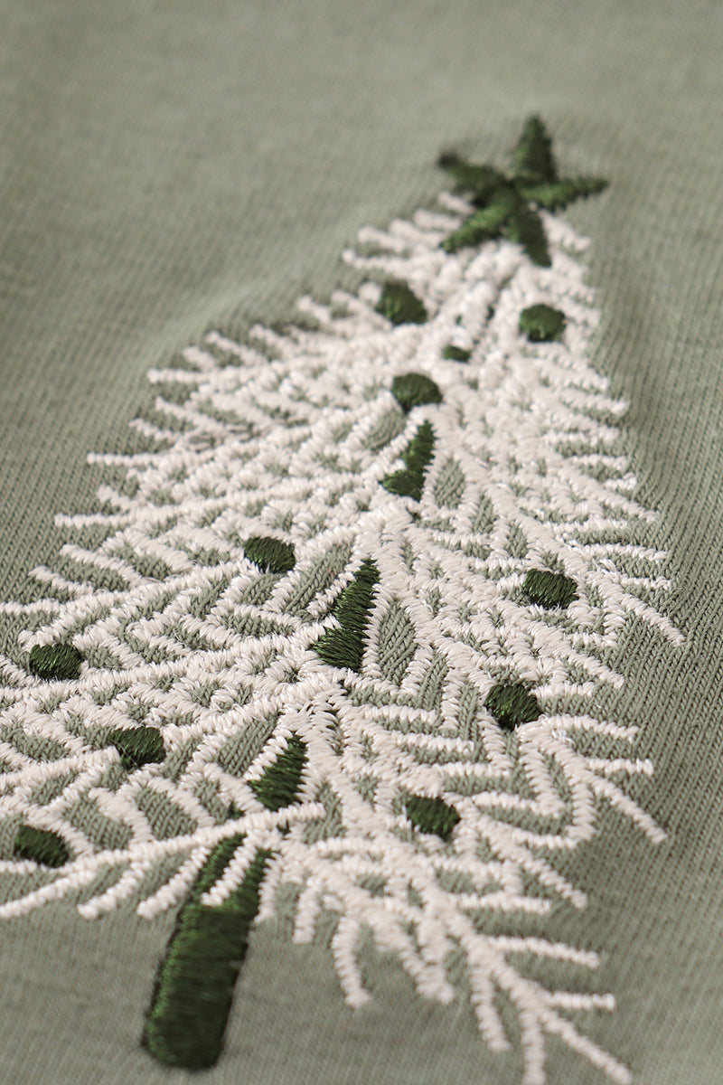 Sage Christmas Tree Embroidered Dress