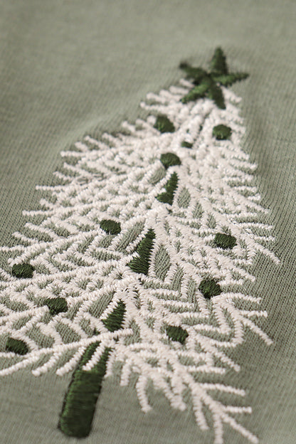 Sage Christmas Tree Embroidered Dress