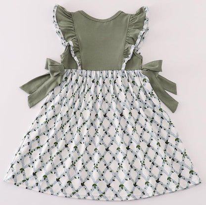 Sage Christmas Tree Embroidered Dress