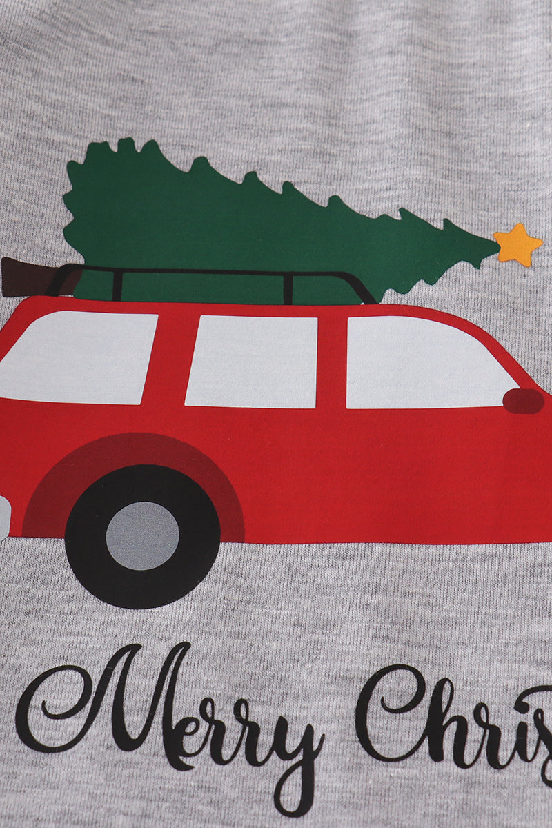 Merry Christmas Tree Car Print Boy Top