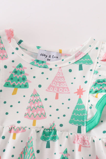 Dazzle Christmas Tree Print Green Ruffle Bubble