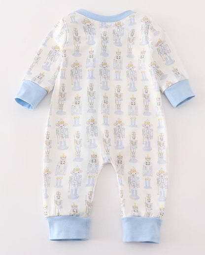 Blue Nutcracker Print Zip Boy Romper