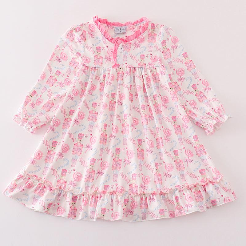 Candy Pink Nutcracker Print Ruffle Nightgown