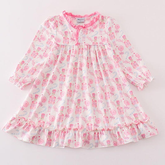 Candy Pink Nutcracker Print Ruffle Nightgown