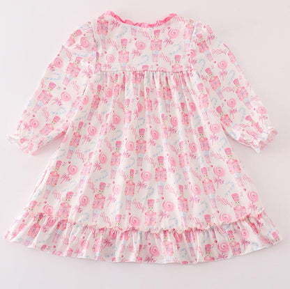 Candy Pink Nutcracker Print Ruffle Nightgown